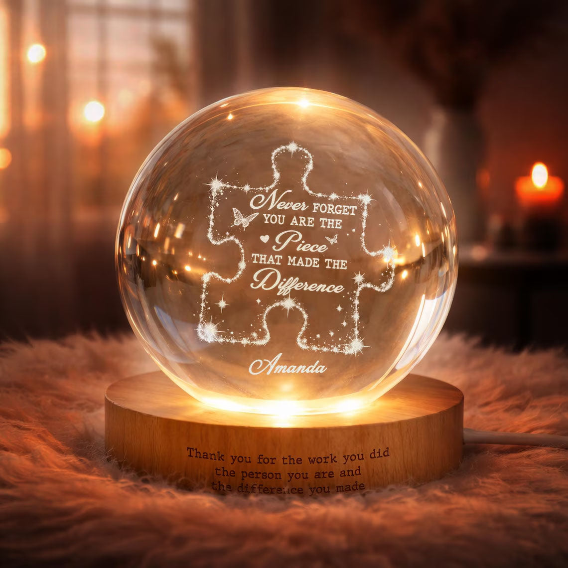 Personalized Employee Leaving Crystal Ball Night Light, Thank You Gift