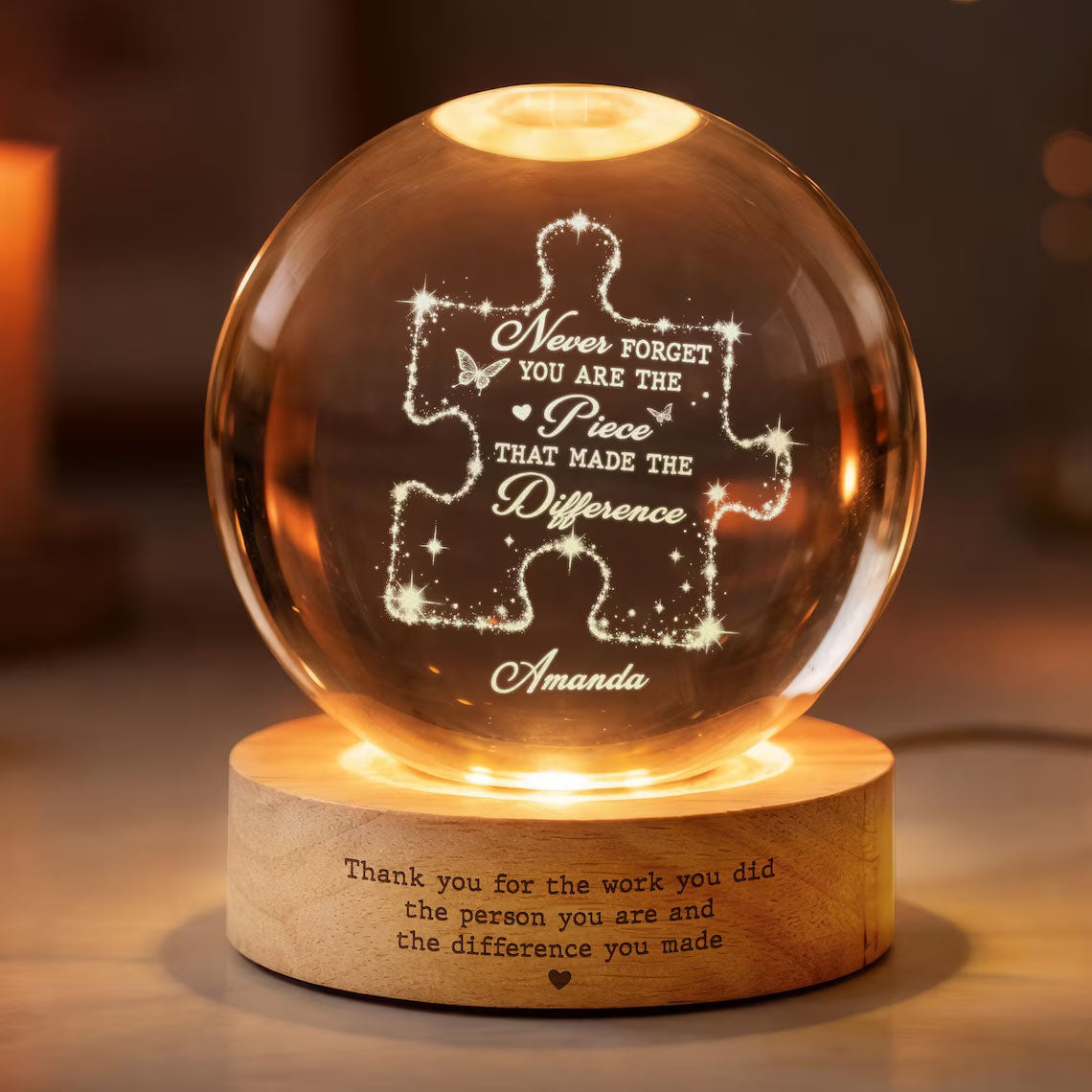 Personalized Employee Leaving Crystal Ball Night Light, Thank You Gift