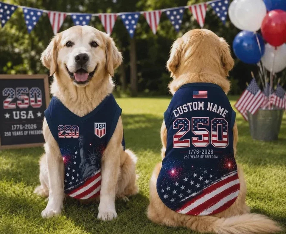 Personalized USA 250th Anniversary Dog Soccer Jersey, Patriotic Pet Shirt Gift
