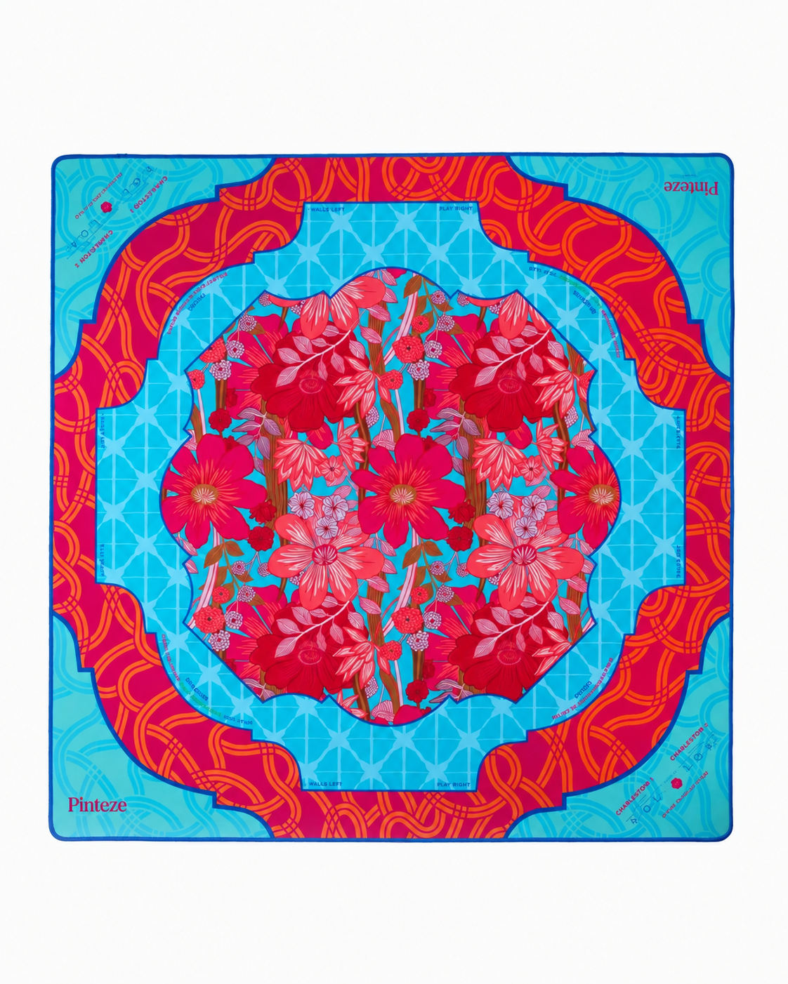 Delilah Mahjong Mat, Non Slip American Mahjong Table Cover, Hot Pink Turquoise Retro Floral Game Night Gift