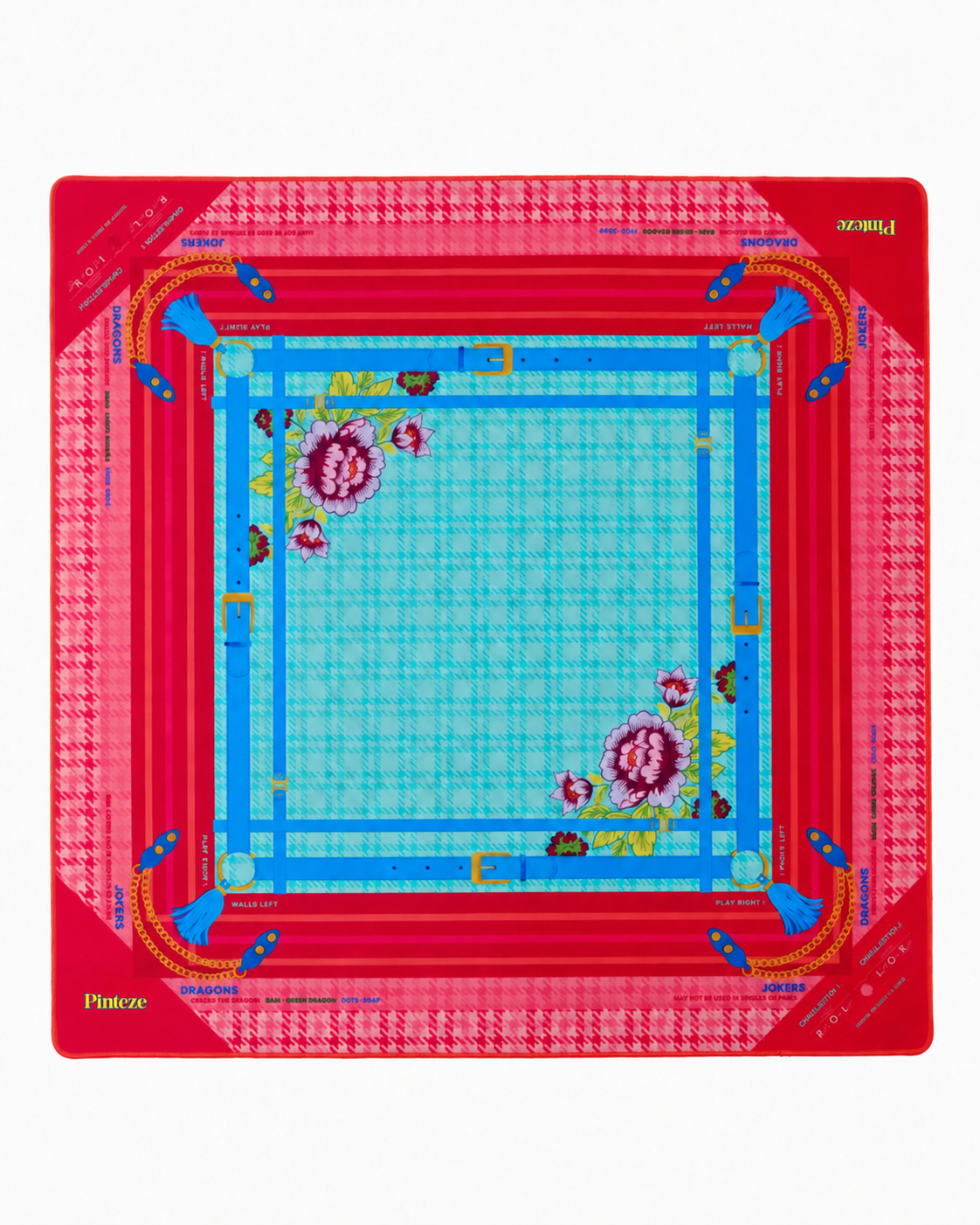 Penelope Mahjong Mat, Non Slip American Mahjong Table Cover, Coral Red Turquoise Pattern Preppy Game Night Gift