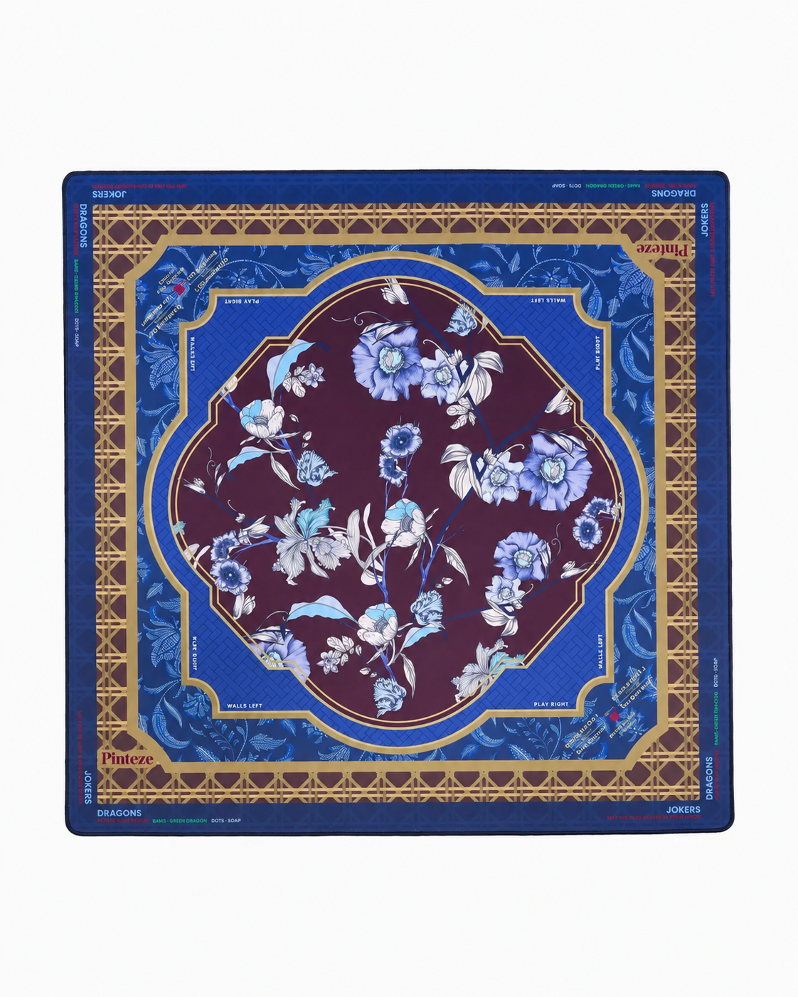 Hawthorne Mahjong Mat, Non Slip American Mahjong Table Cover, Burgundy Navy Gold Floral Play Mat