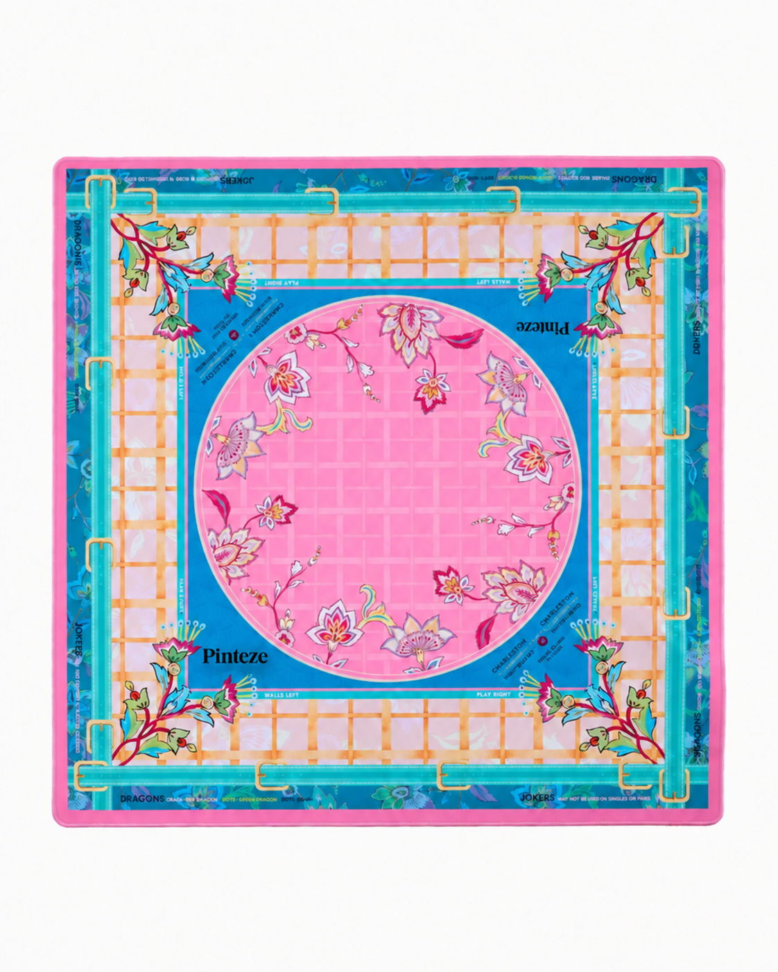 Anastasia Mahjong Mat, Non Slip American Mahjong Table Cover, Pink Turquoise Floral Bamboo Game Night Gift