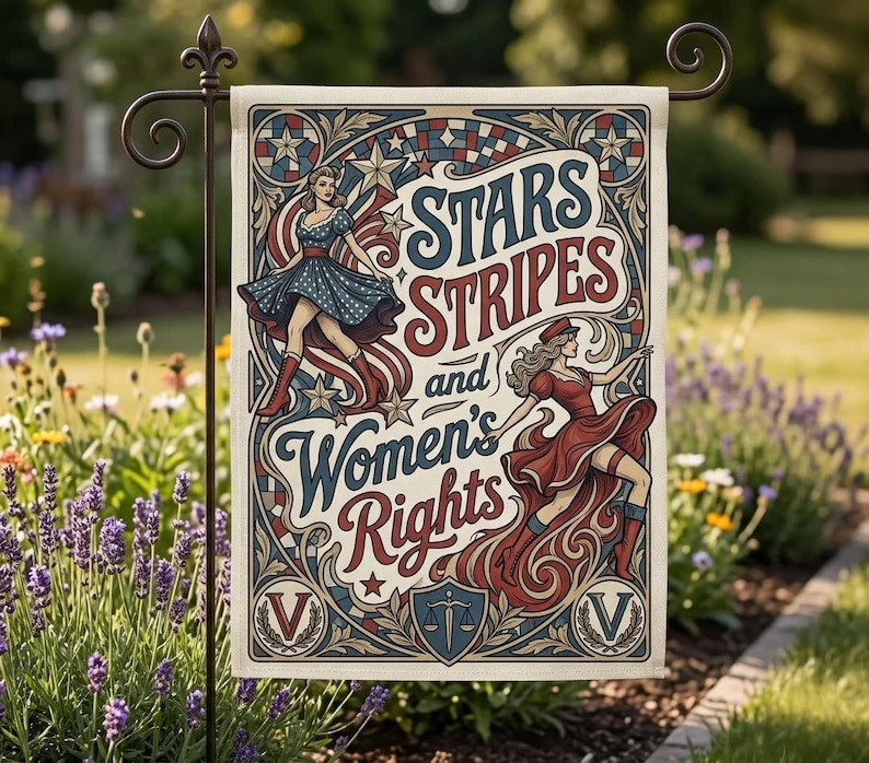 4th of July Feminist Garden Flag, Stars Stripes And Women's Rights Flag