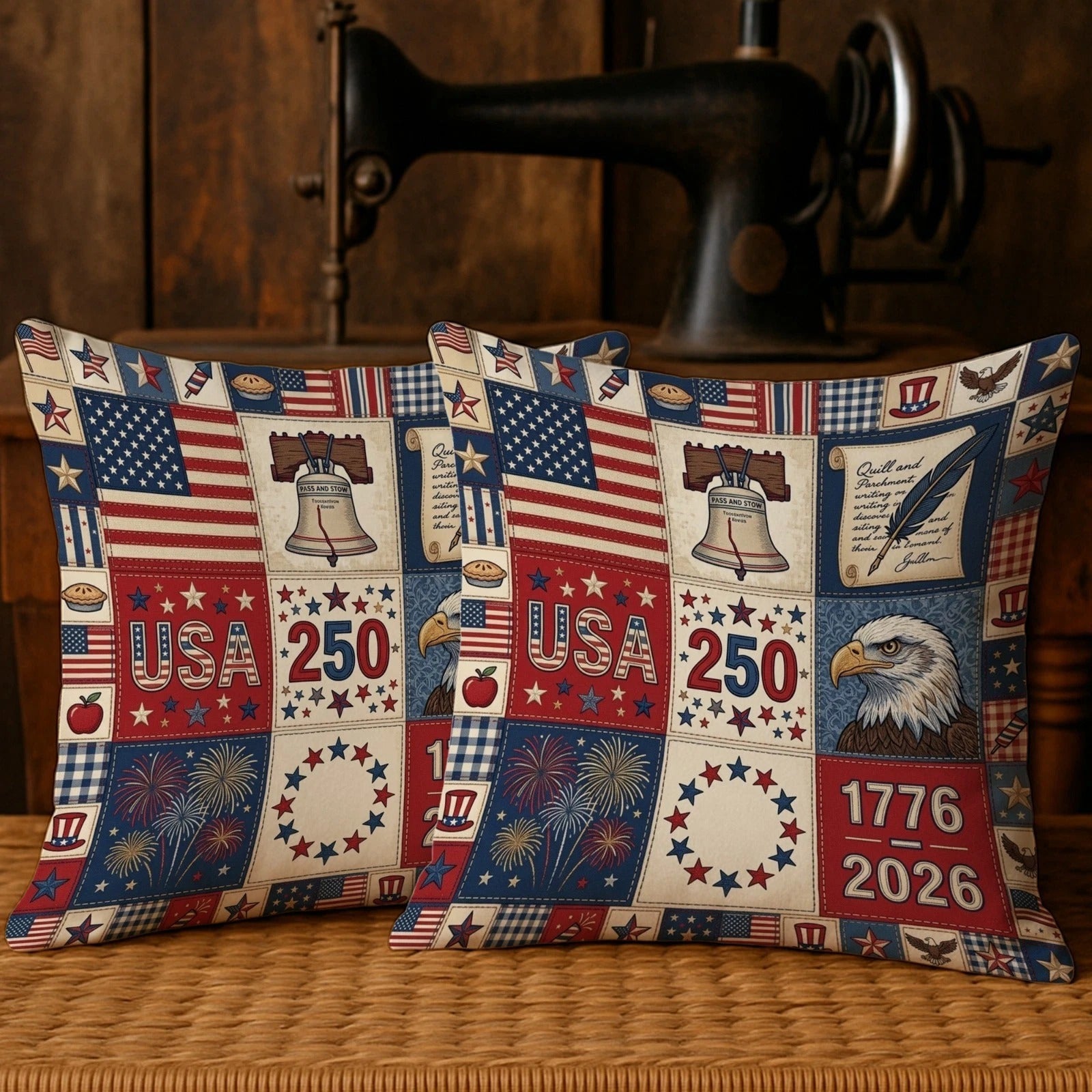 USA 250th Anniversary Throw Pillow Case 1776-2026 Patriotic Eagle Liberty Bell
