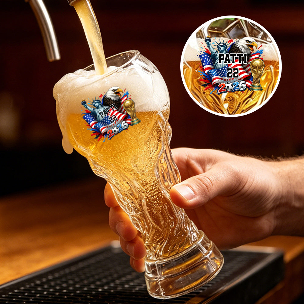 Custom USA World Football Beer Glass - Personalized Birthday Gifts For Football Lovers