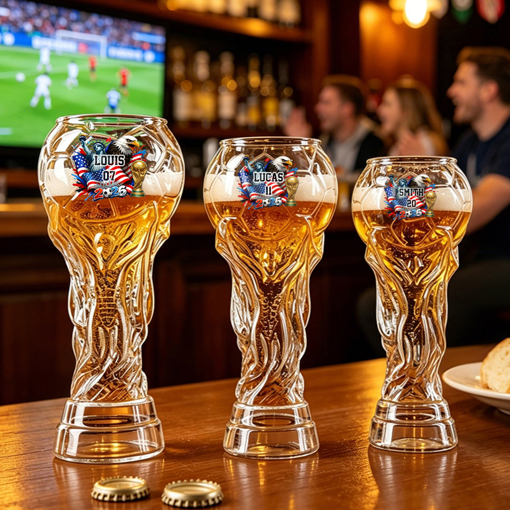 Custom USA World Football Beer Glass - Personalized Birthday Gifts For Football Lovers