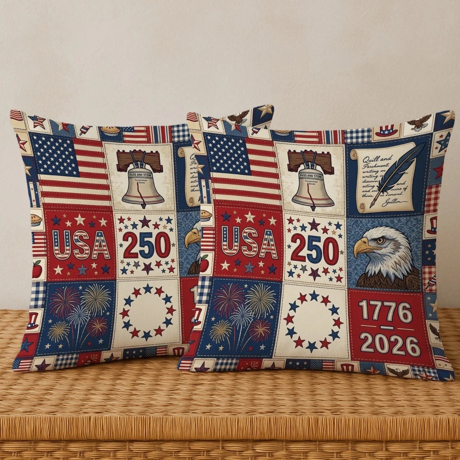 USA 250th Anniversary Throw Pillow Case 1776-2026 Patriotic Eagle Liberty Bell