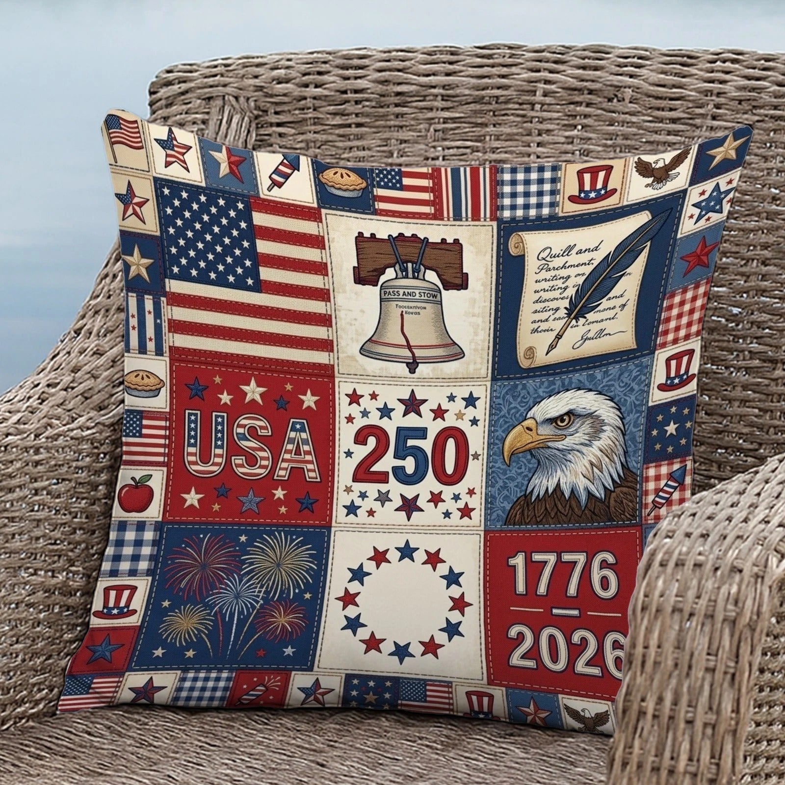 USA 250th Anniversary Throw Pillow Case 1776-2026 Patriotic Eagle Liberty Bell