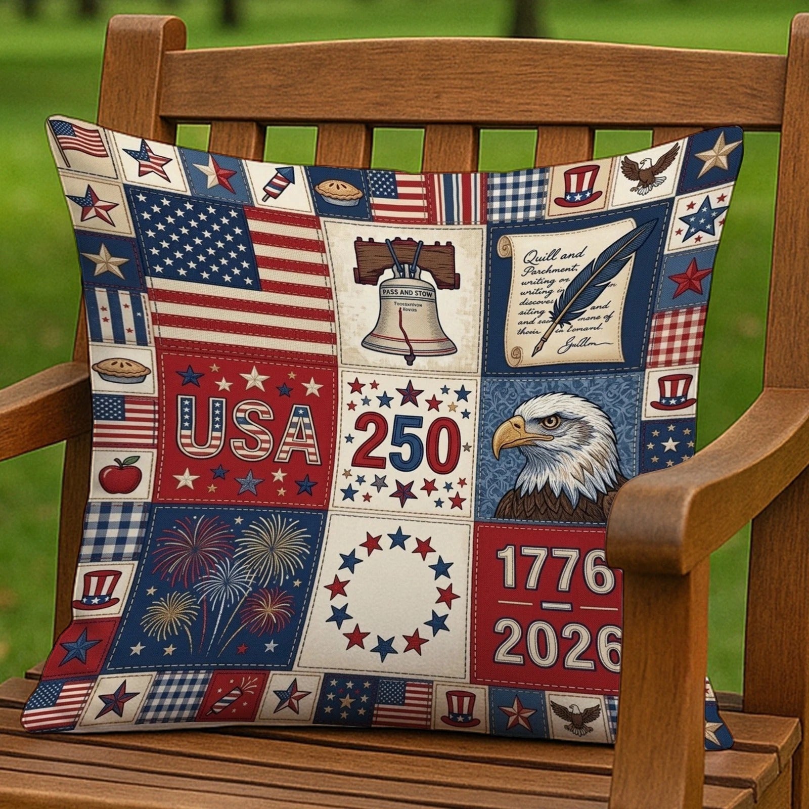USA 250th Anniversary Throw Pillow Case 1776-2026 Patriotic Eagle Liberty Bell