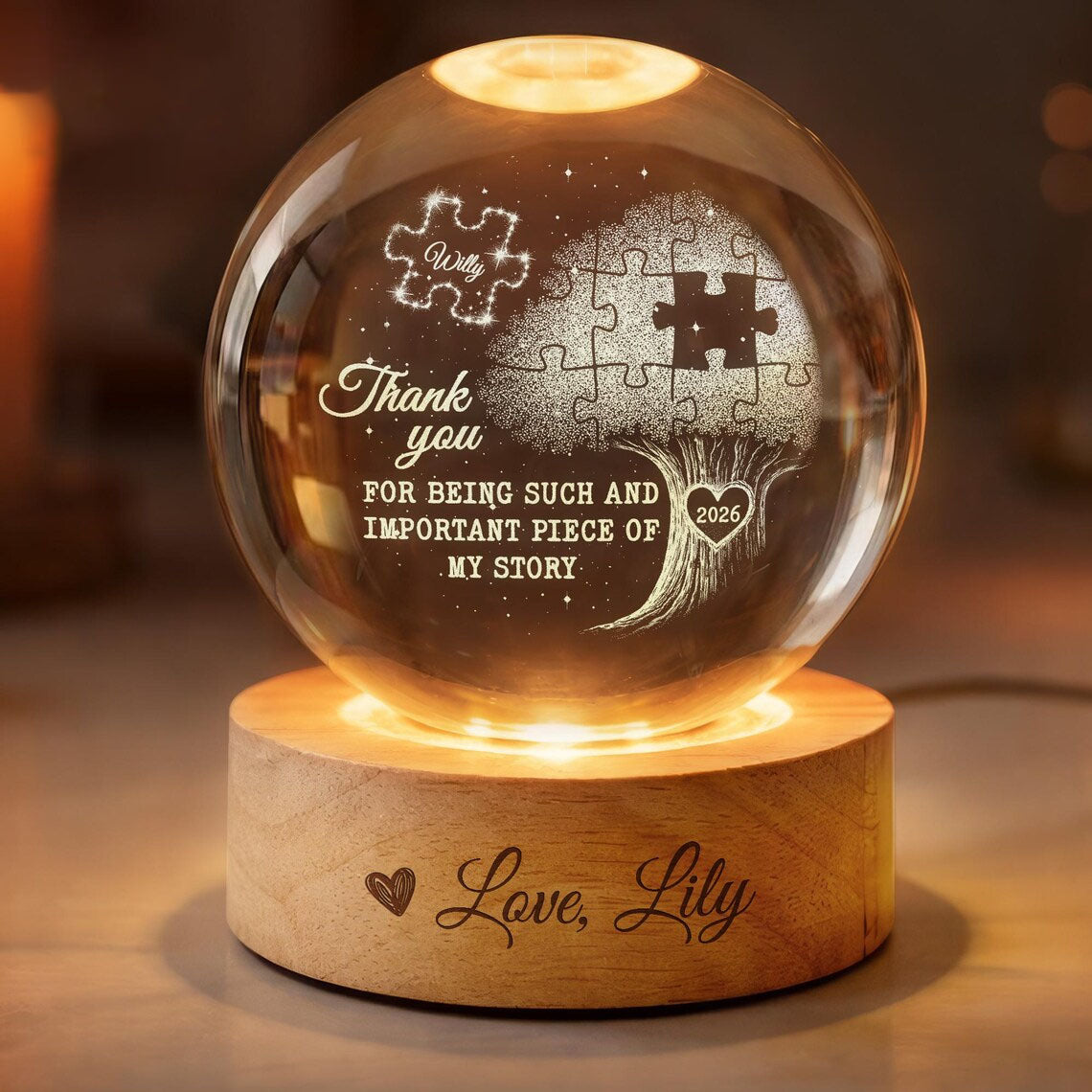 Personalized Teacher Appreciation Crystal Ball Night Light, Thank You Gift