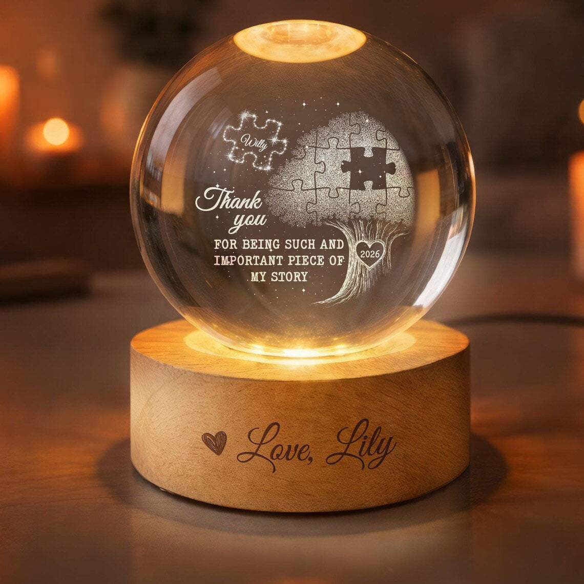 Personalized Teacher Appreciation Crystal Ball Night Light, Thank You Gift