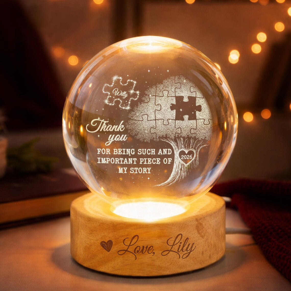 Personalized Teacher Appreciation Crystal Ball Night Light, Thank You Gift