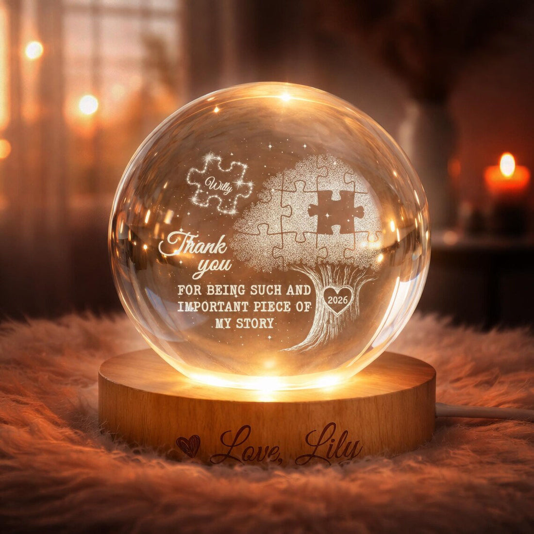 Personalized Teacher Appreciation Crystal Ball Night Light, Thank You Gift