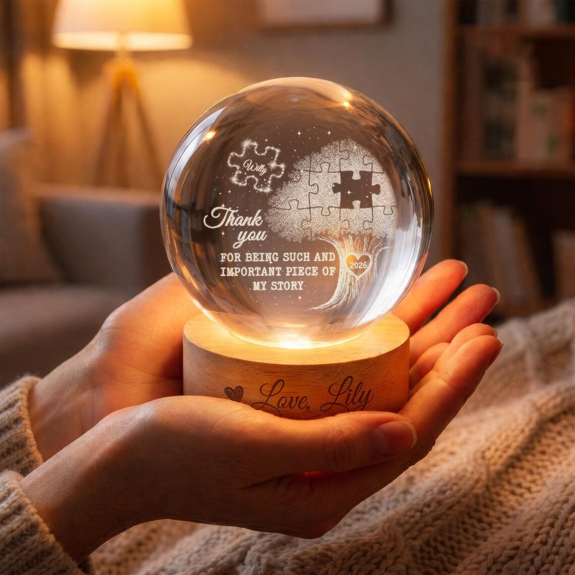 Personalized Teacher Appreciation Crystal Ball Night Light, Thank You Gift