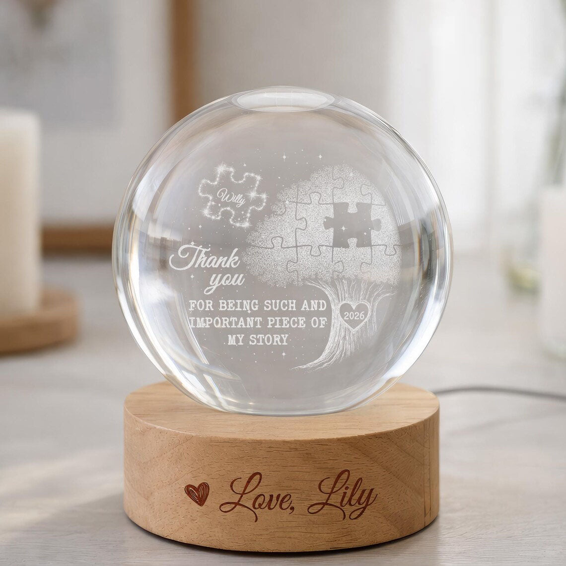 Personalized Teacher Appreciation Crystal Ball Night Light, Thank You Gift