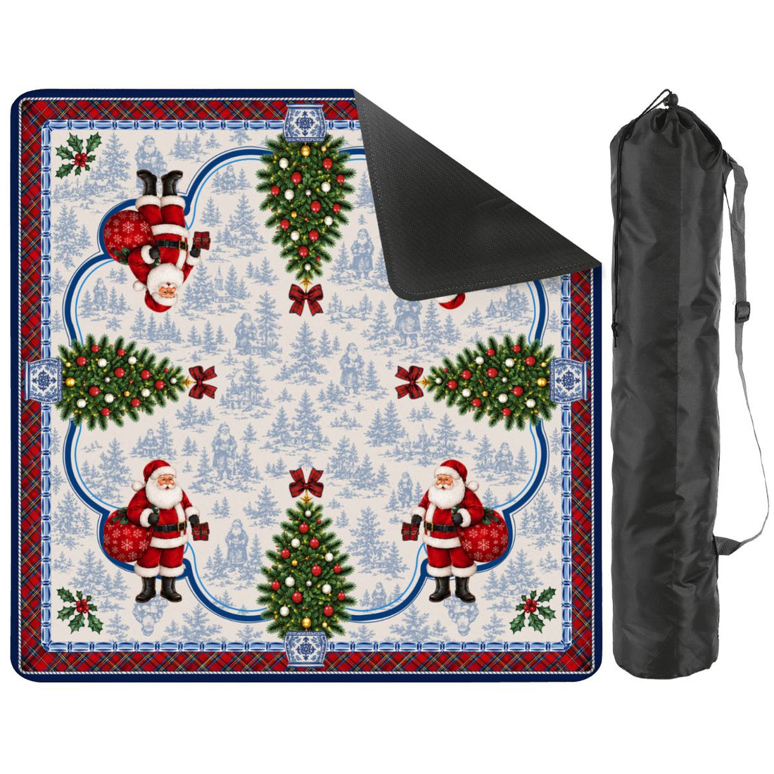 Christmas Santa Mahjong Mat, Luxury Blue White Festive Tartan Game Mat, Non-Slip Table Protect Cover
