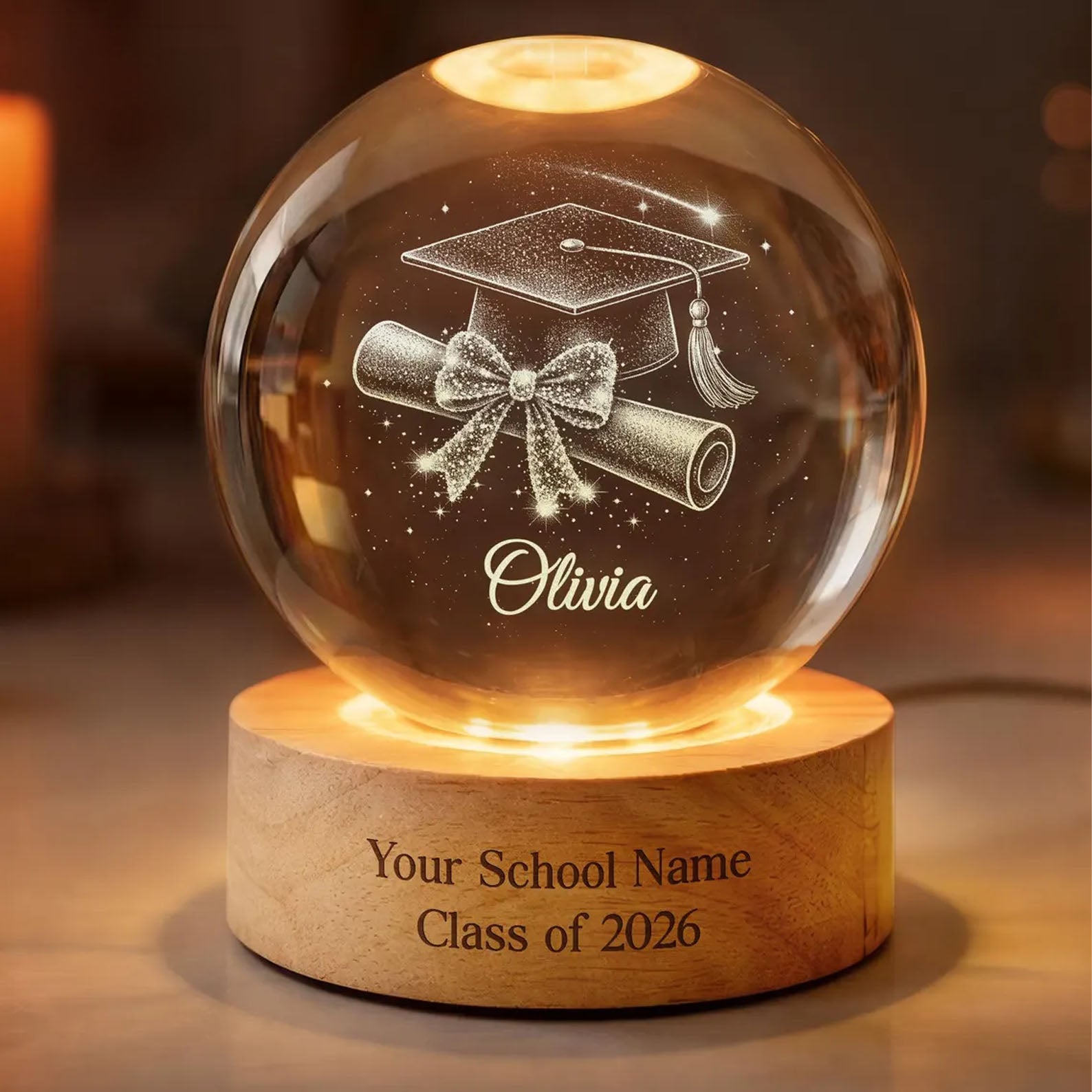 Class of 2026 Graduation Crystal Ball Night Light, Highschool College Graduation Gift