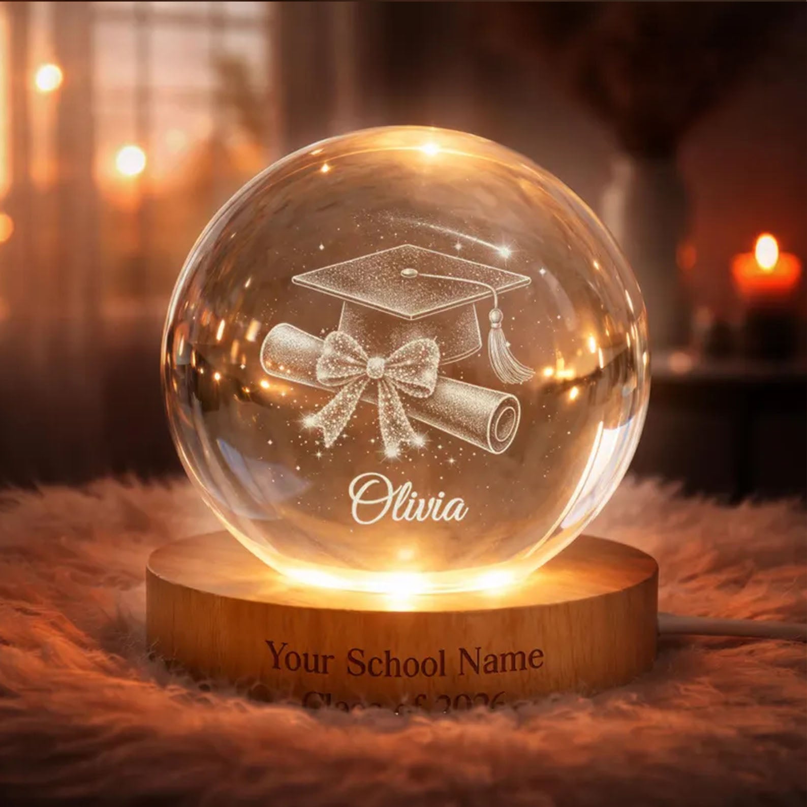 Class of 2026 Graduation Crystal Ball Night Light, Highschool College Graduation Gift