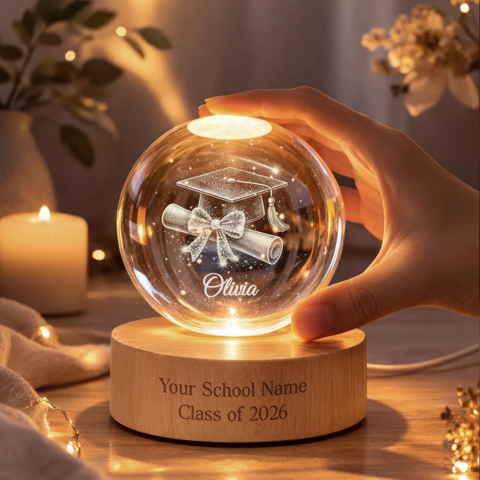 Class of 2026 Graduation Crystal Ball Night Light, Highschool College Graduation Gift