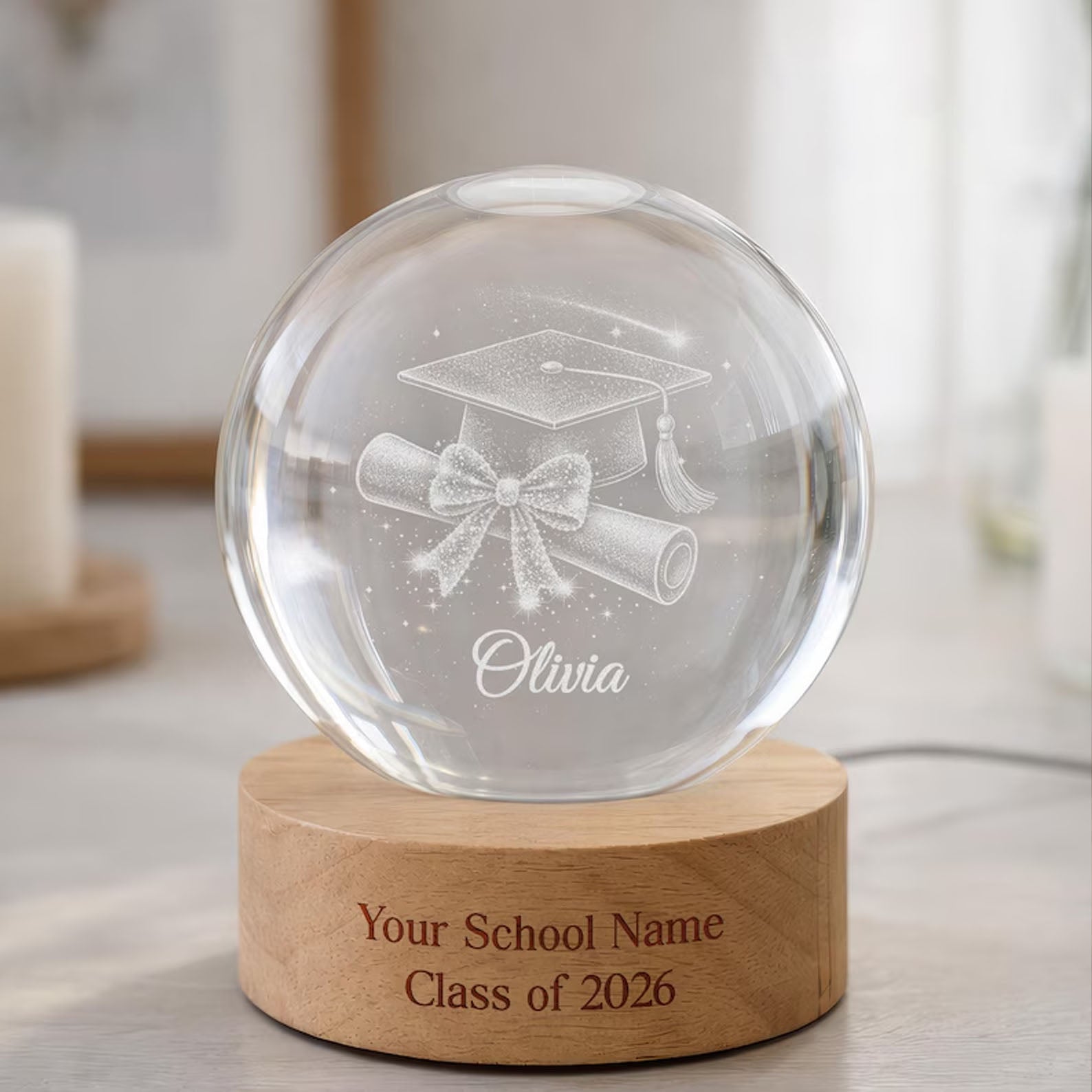 Class of 2026 Graduation Crystal Ball Night Light, Highschool College Graduation Gift