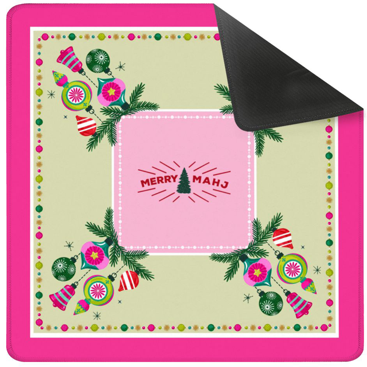 Very Merry Mahj Mahjong Mat, Pink Christmas Mahjong Decor, Retro Holiday Game Night, Festive Mahj Collection